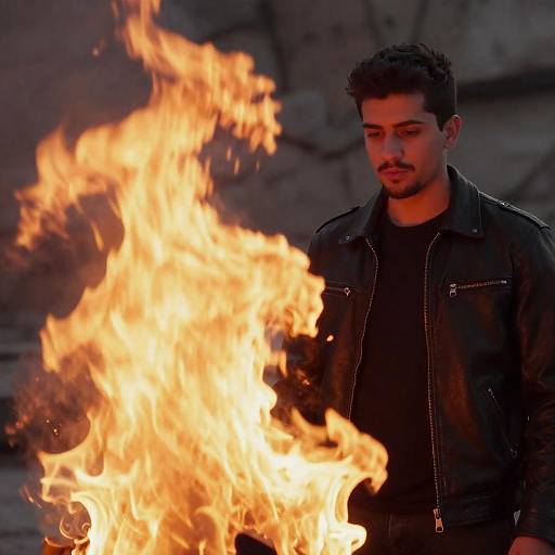 Young Man by Blazing Orange Fire