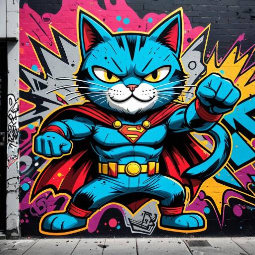 Superhero Cat Graffiti Mural