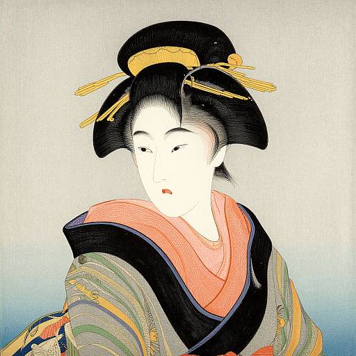 Delicate Ukiyo-e Woman in Kimono