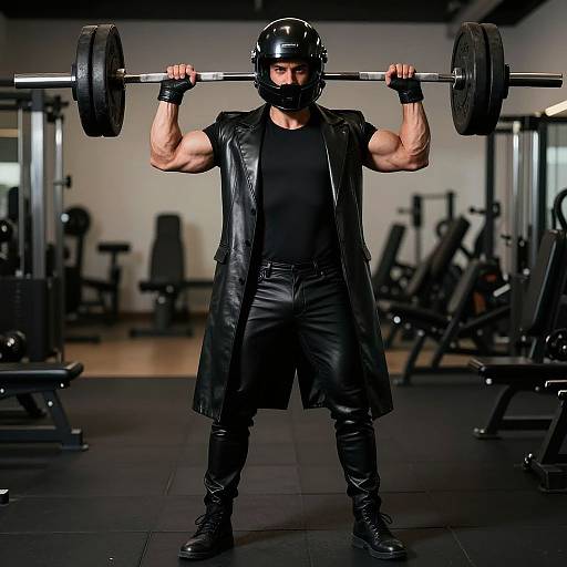 Charming Gym Man in Futuristic Leather