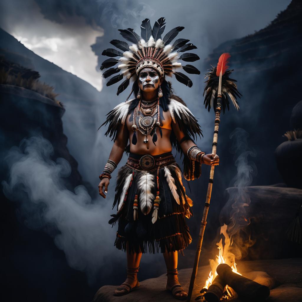 Peruvian Witch Doctor in Dark Canyon