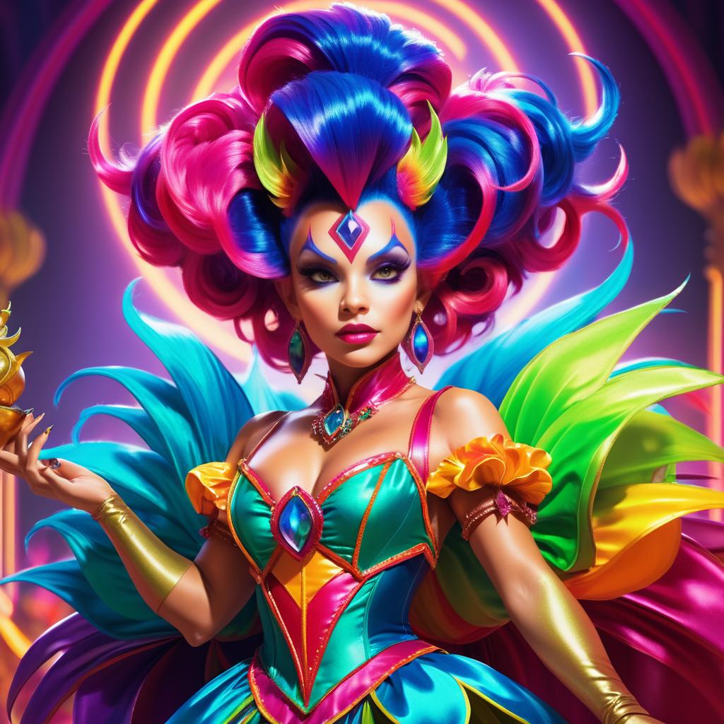 Vibrant Goblin Drag Queen in Circus Costume