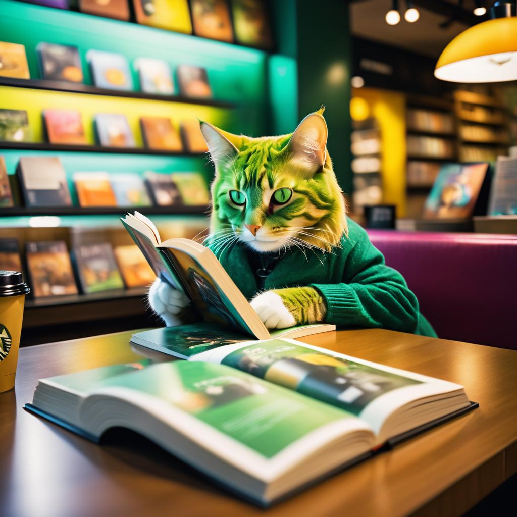 Cat Bookworm at Starbucks in Technicolor