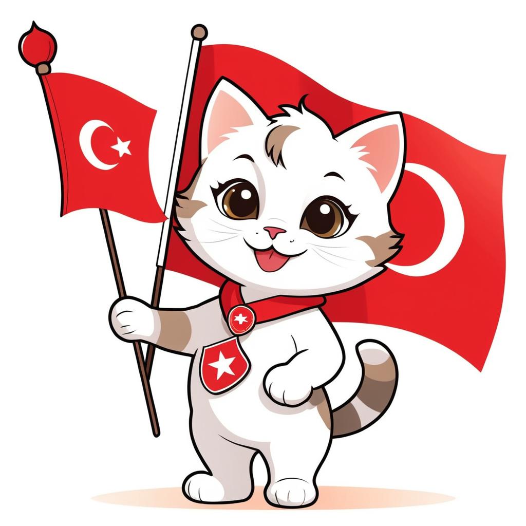 Whimsical Kitten with Turkey Flag