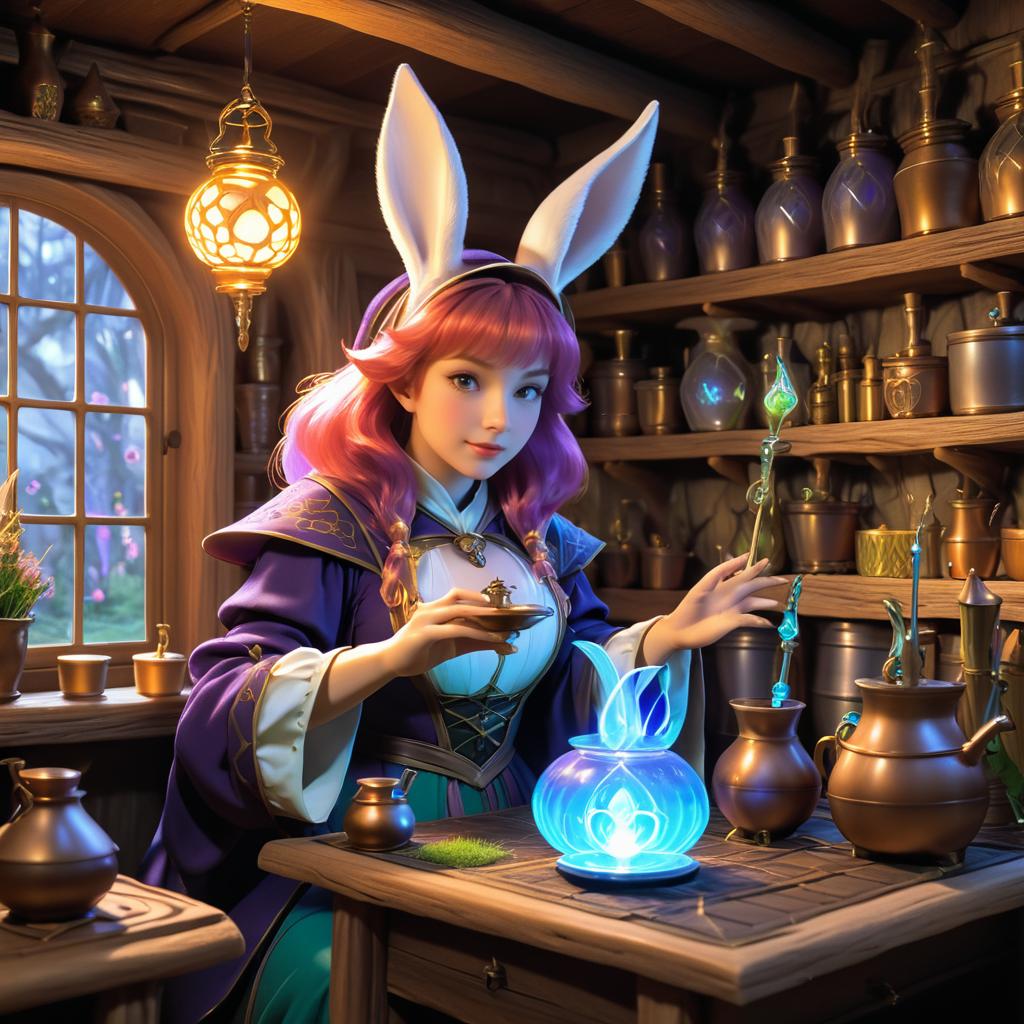 Cinematic Rabbit Sorceress Brewing Potions