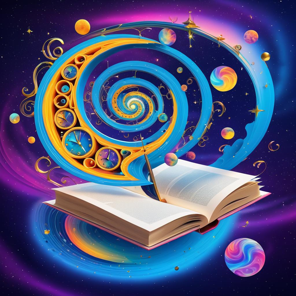 Surreal Floating Book with Vibrant Galaxies