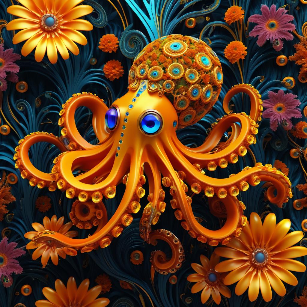 Vibrant Octopus with Biomechanical Elements