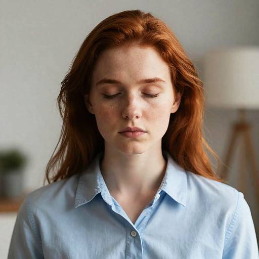 Young Redhead Woman with Eyes Closed