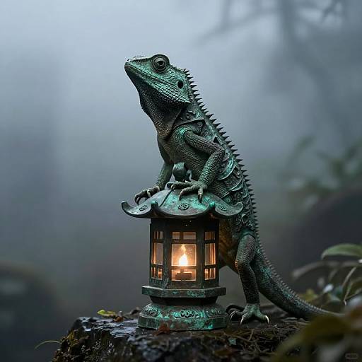 Bronze Lantern Lizard Guardian