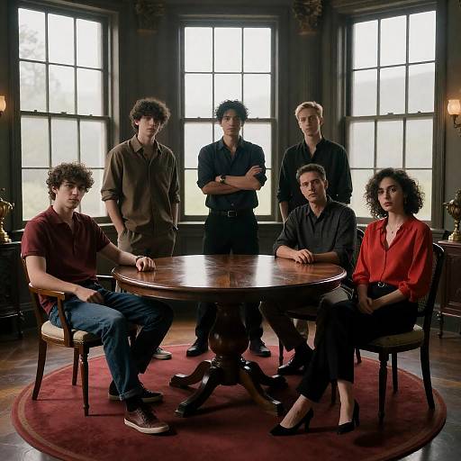 Six People in Elegant Dimly Lit Room