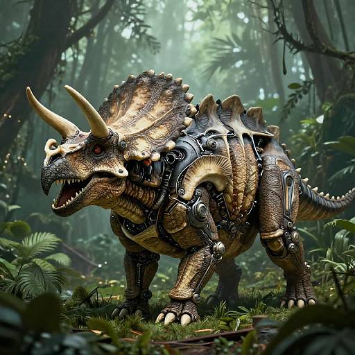 Armored Ceratopsian in Misty Jungle