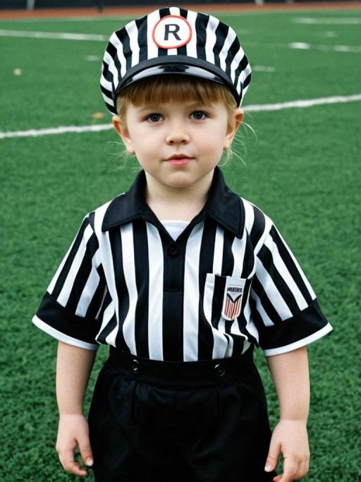 Toddler in Referee Costume on Football Field