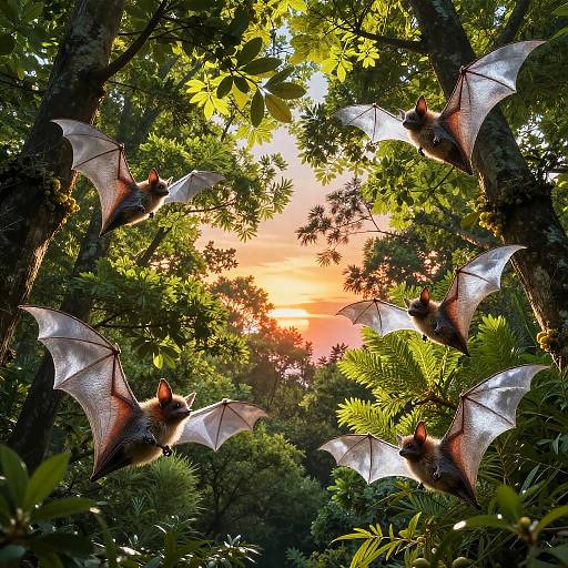 Dreamy Forest Canopy with Silverwing Bats