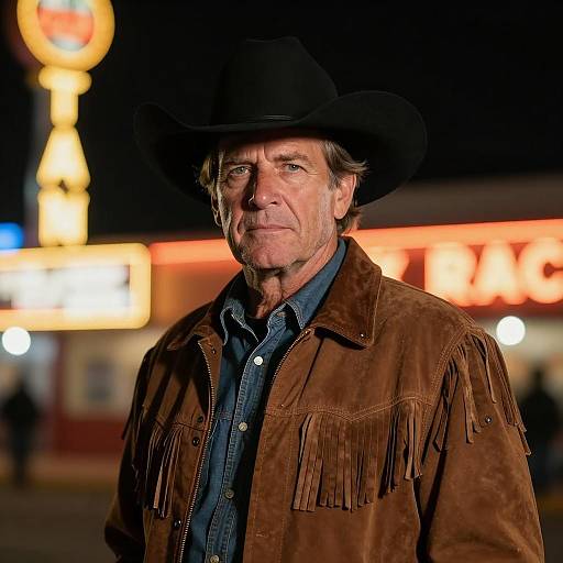 Mysterious Cowboy Under Neon Lights