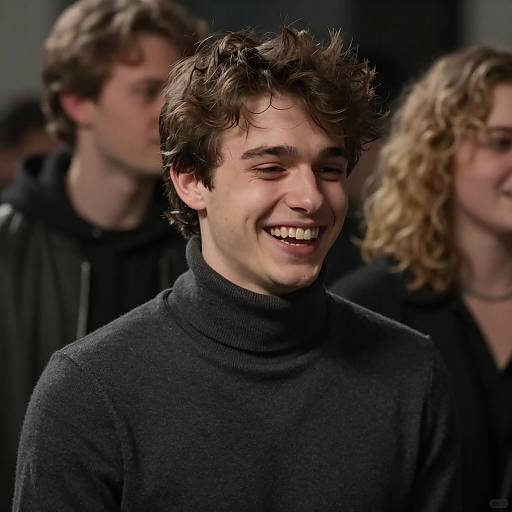 Laughing Man in Dimly Lit Setting