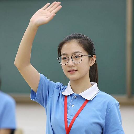 Woman in Blue Shirt with Glasses