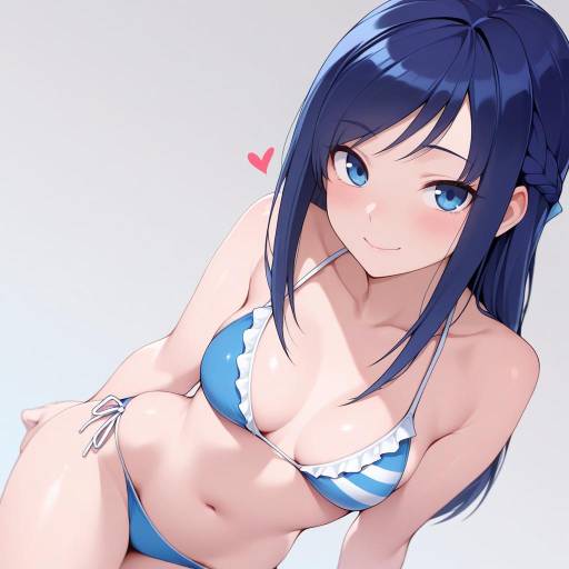 Blue-Haired Girl in Swimsuit Smiling