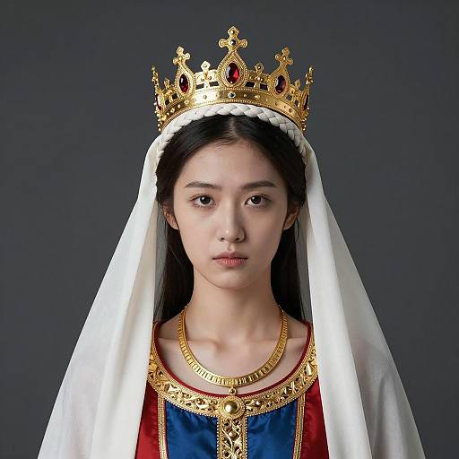 Regal Woman in Crown and Cloak