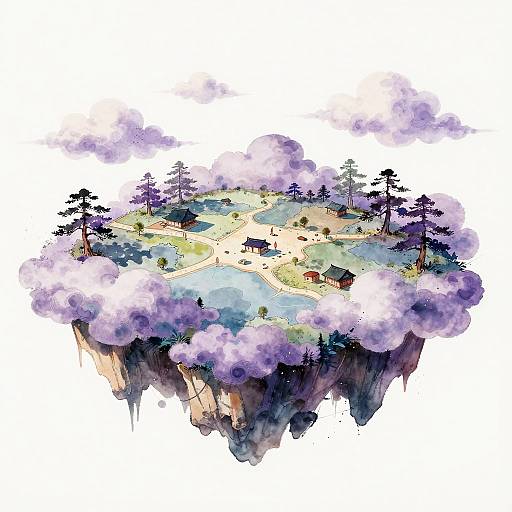 Dreamy Floating Islands Ink Art