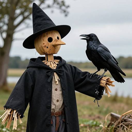 Surreal Scarecrow with Raven