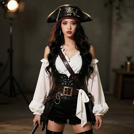 Pirate Wench in Black and White Outfit