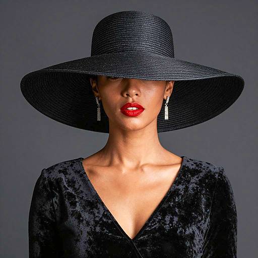 Elegant Woman in Black Velvet and Hat