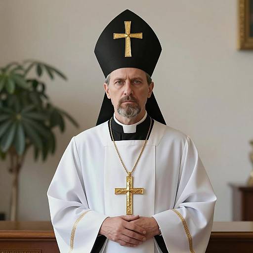 Serious Priest in Traditional Attire