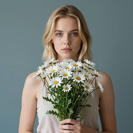 Blonde Woman with White Daisies