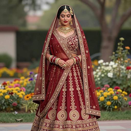 Elegant Maroon Bridal Lehenga in Garden