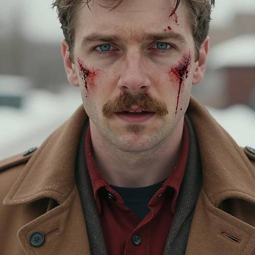 Man with Blood and Blue Eyes Portrait