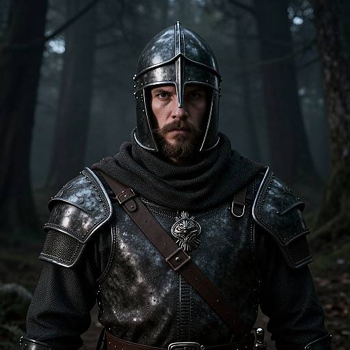 Medieval Knight in Dark Forest