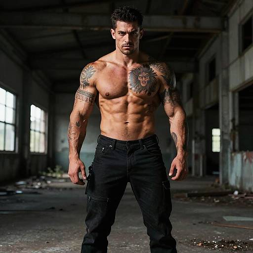 Muscular Man in Gritty Warehouse