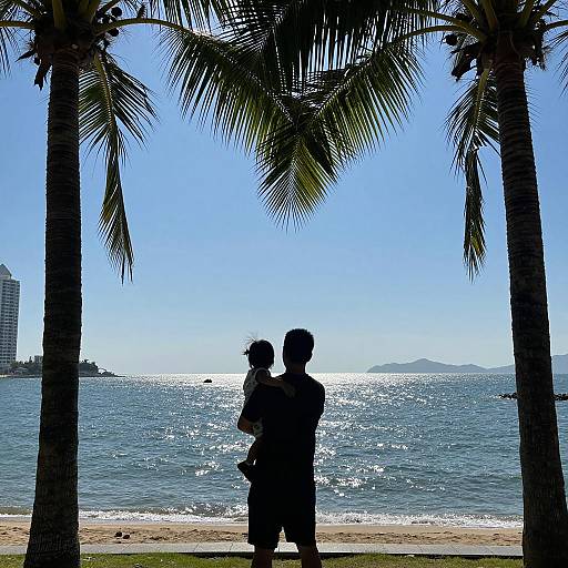 Silhouette of Father and Child at the Beach