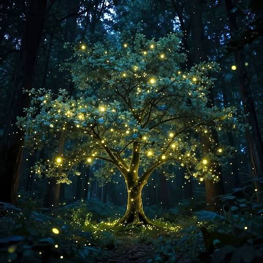 Ethereal Forest with Luminous Orbs