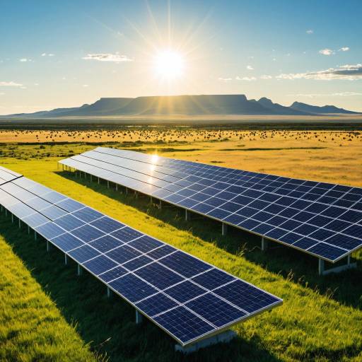 Solar Panels in Savanna at Sunset
