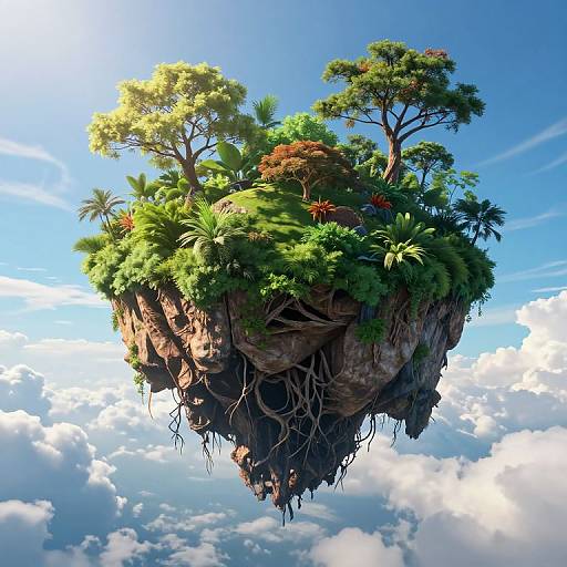 Verdant Floating Island in Azure Sky
