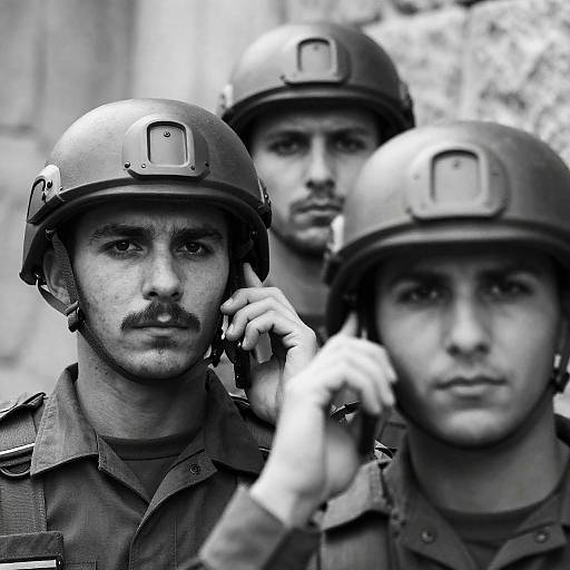 Close-Up of Soldiers in Black and White