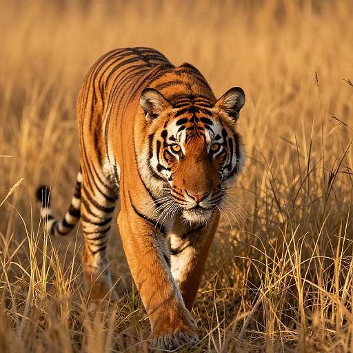 Tiger Stalking in Golden Grass