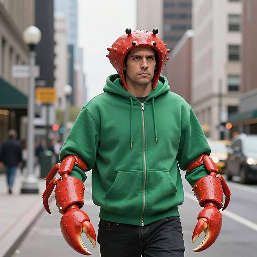 Man Wearing Crab Costume on Urban Street