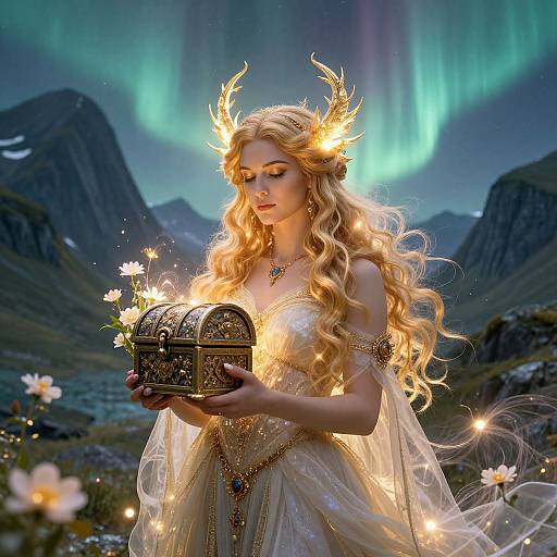 Radiant Hnoss Goddess in Nordic Aurora