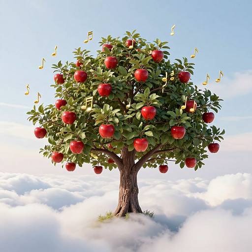 Whimsical Floating Apple Tree Symphony
