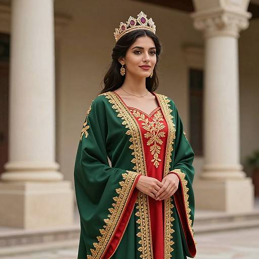 Regal Woman in Embroidered Dress