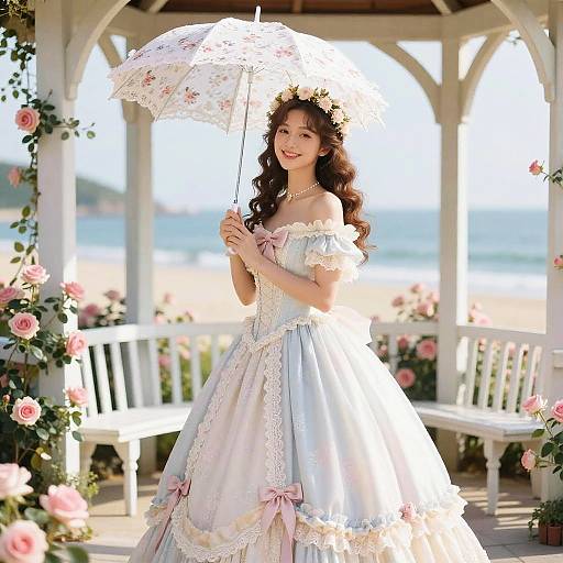 Whimsical Woman in Pastel Garden Gown