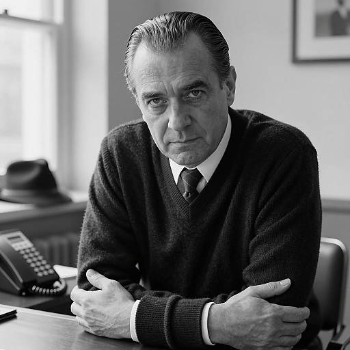 Serious Middle-Aged Man in B&W Portrait