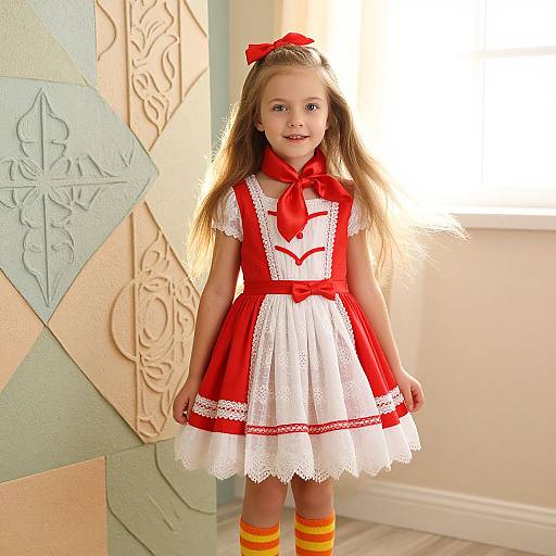 Joyful Girl in Elegant Red Dress