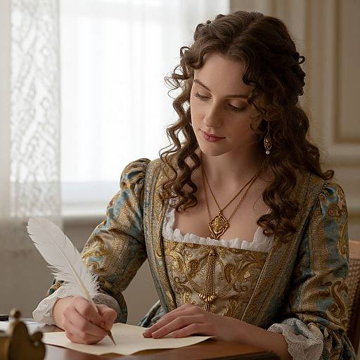 Victorian Woman Writing with Feather Quill