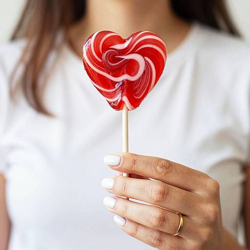 Close-Up Woman Holding Heart Lollipop