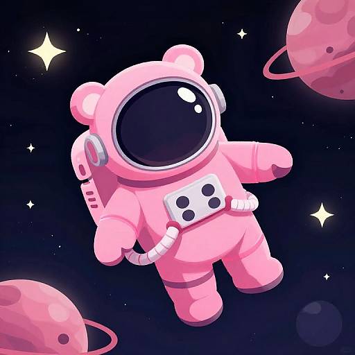 Vibrant Pink Bear Astronaut in Space