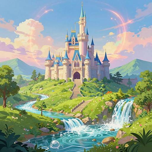 Whimsical Fantasy Castle on Lush Hill