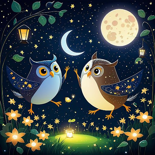 Playful Nighttime Battle: Owl vs Mouse Playful Nighttime Battle: Owl vs Mouse